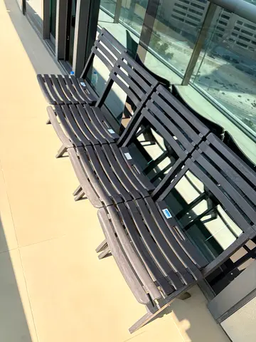 Set of 4 Wooden Slatted Folding Outdoor/ Balcony Chairs - Excellent condition - Dark Brown