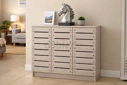 White Oak 3-Door Shoe Cabinet – 4 Shelf Storage Organizer For UAE Homes