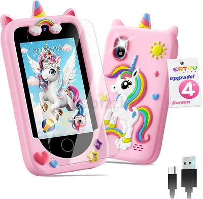 3264 - ERTYU Kids Phone Toys for Girls Ages 3-7 with 4 Touchscreen,Toddler Mini Phone for Kids Lear
