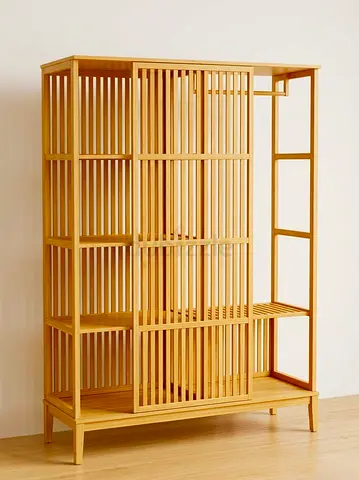 Ikea Solid Wood Slatted Wardrobe / Display Cabinet - Light Oak Finish
