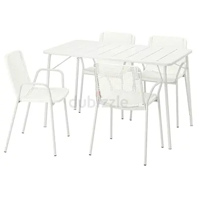 IKEA TORPARÖ Outdoor Dining Set – White Steel | Table + 4 Chairs