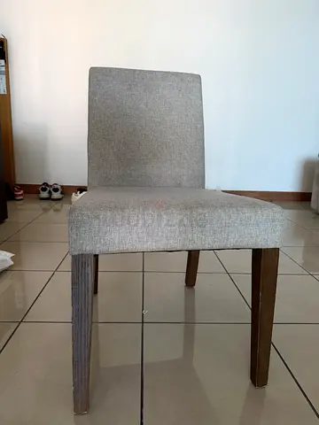 Beige Upholstered Dining Chair with Wooden Legs