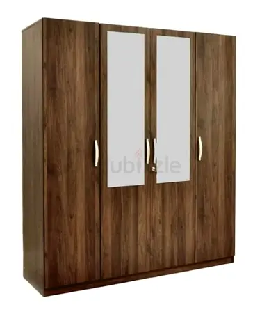 4-Door Wooden Wardrobe with Mirrors - Brown