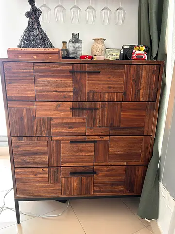 Solid Wood Dresser / Chest of Drawers - Dark Walnut Finish