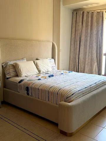 Beige Upholstered Double Bed with Mattress