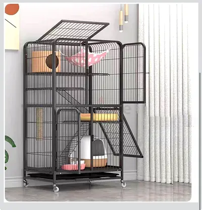 Large Multi-Level Metal Pet Cage with Wheels and Accessories