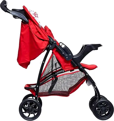 Lightweight Red Baby Stroller with Snack Tray and Storage Basket