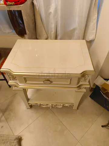 Cream vintage-style bedside table with drawer and shelf