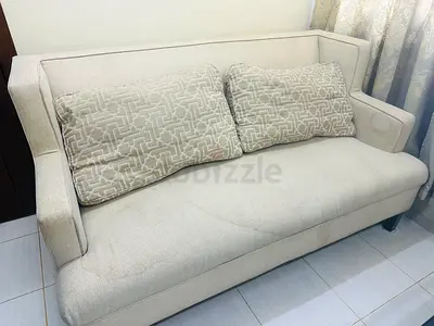 FREE | Light beige 3-seater sofa with patterned cushions - good condition | Should take it by Today