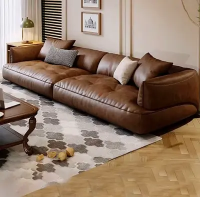 Customisable Modern Low Profile Brown Leather Sofa