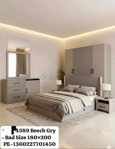 5-piece Grey Bedroom Set with King Bed, Wardrobe and Dresser