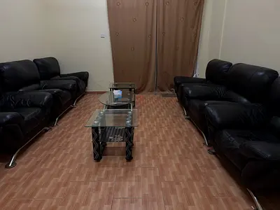 Black Leather 3+2+1 Sofa Set with Glass Coffee Tables