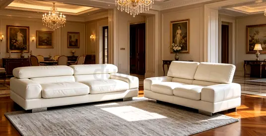 Italian roche bobois Sofa White Leather 3+2