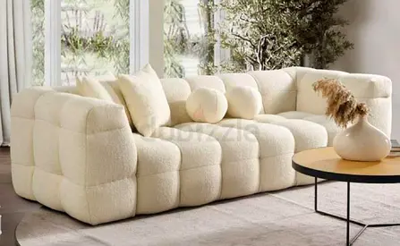 Cream Bouclé 3-Seater Sofa - Modern Chunky Design