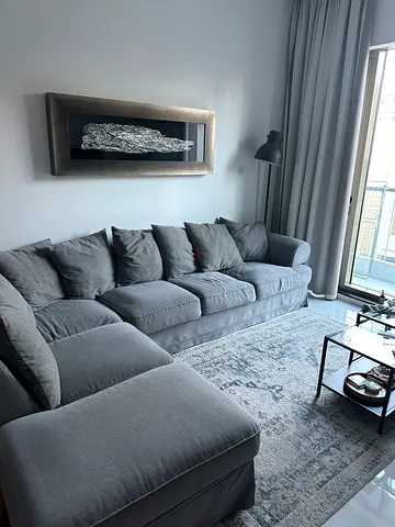 Modern L shape grey fabric 6-seater sofa