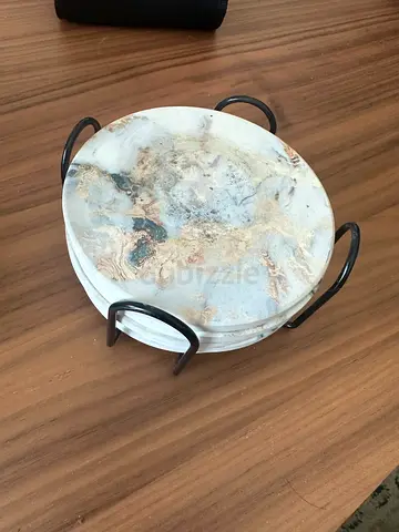 Set of Marble Coasters with Metal Holder
