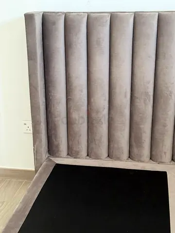 Upholstered Velvet Vertical Channel Headboard - Grey, Single/Queen Fit