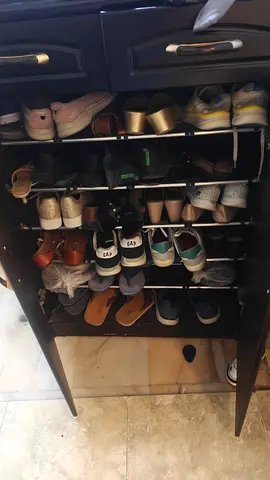 Wooden Shoe Rack Cabinet with Multiple Shelves - Dark Finish