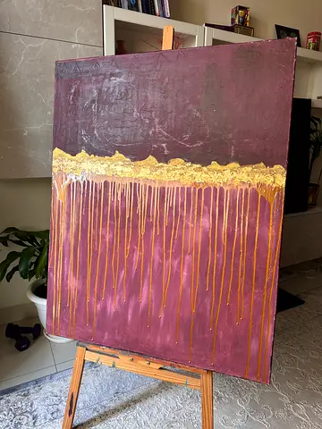 Original Abstract Gold-Drip Painting on Canvas