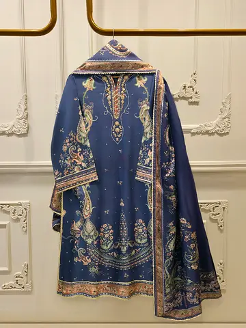AGHA NOOR Elegant Blue Embroidered Shalwar Kameez Suit