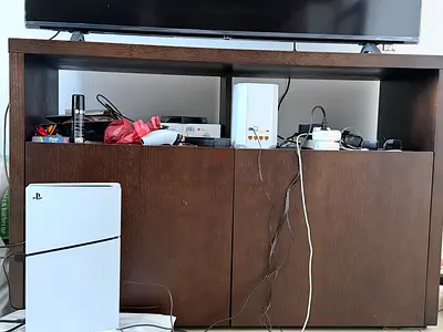 Dark wood TV stand / media cabinet with storage