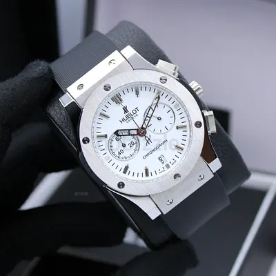 Hublot-style Men’s Chronograph Watch - Stainless Steel, White Dial, Rubber Strap