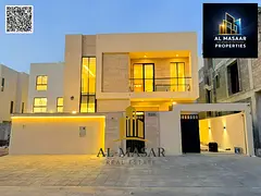 Luxury villa for sale in Al Yasmin area, Ajman, including electricity and water, freehold ownership