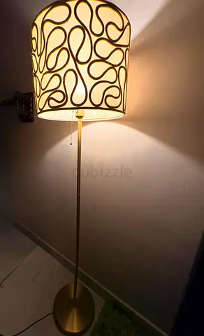 Tall floor lamp with patterned fabric shade - gold finish ikea