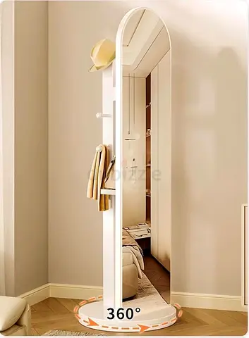 Minimalist Free-Standing Hallway Coat Rack with Full-Length Mirror (Cream White)