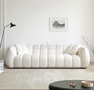 White Bouclé 3-Seater Sofa — Modern Curved Design