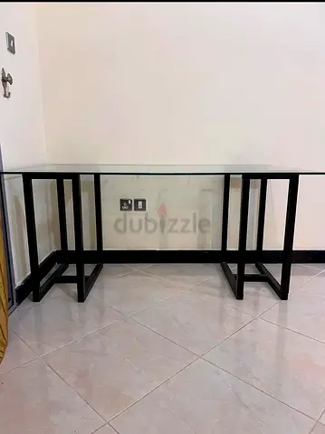 Glass Top Desk with Black Metal Frame - Long Console/Study Table and television