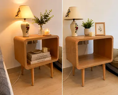 Solid Wood Scandinavian-Style Bedside Table / Nightstand - Light Oak