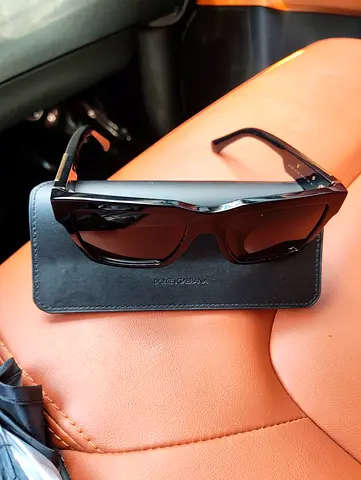 Dolce  Gabbana Black designer-style rectangular sunglasses with case