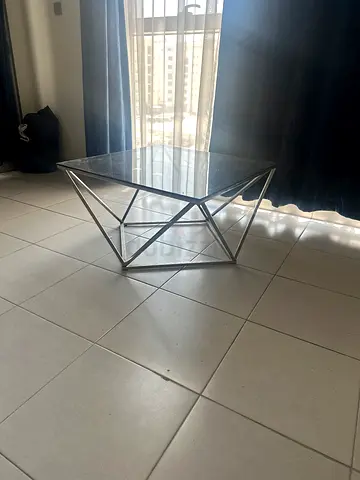 Glass Top Coffee Table with Geometric Metal Frame
