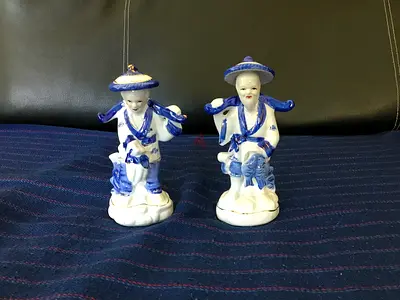 Vintage Chinese Fishermen Porcelain Figurine Set