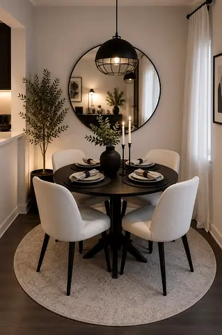 Round Dining Table with 4 Upholstered Chairs - Modern Set