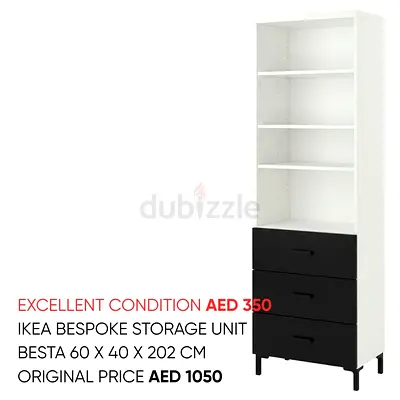 IKEA Besta Storage Unit 60x40x202cm - White  Black, Excellent Condition