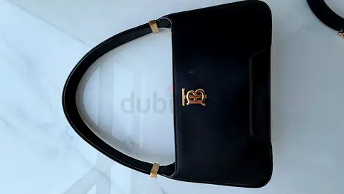 Black Leather Burberry TB Shoulder Bag