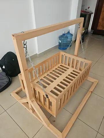 Handmade Wooden Baby Cradle/Crib with Stand - Natural Finish