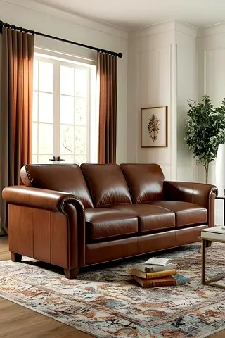 Customised Classic Brown Leather 3-Seater Sofa