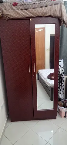 Brown wooden wardrobe with full-length mirror - good condition