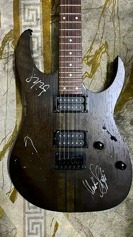 Ibanez RGRT421 electric guitar with signatures — solid body, double humbucker