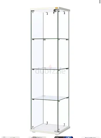 Tall Glass Display Cabinet with Lockable Door - White Base/Top