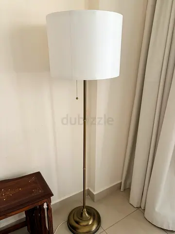 3 x IKEA Brass Finish Floor Lamp with White Drum Shade - Good Condition