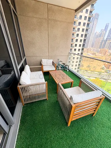 Outdoor wooden balcony seating set with cushions (2 chairs + table)