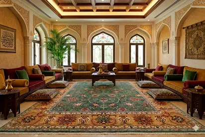 363 x 444 cm | Oriental Large Floral Green Area Rug Afghan Hand Knotted Veg Dye Wool carpet