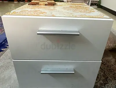 2 psc. White 2-Drawer Nightstand / Bedside Cabinet - Compact, Good Condition