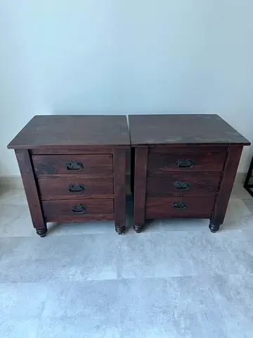 Pair of Rustic Dark Wood Nightstands