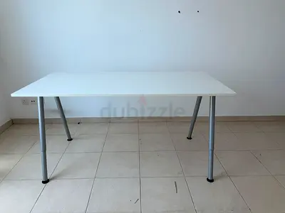 Metallic white rectangular office table - good condition
