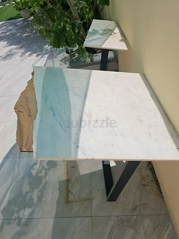 Pair of Marble Top Side Tables with Metal Bases - to be attached to walls.